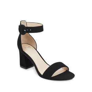 MARC FISHER Womens Black Karlee Round Toe Block Heel Leather Sandals 9 M